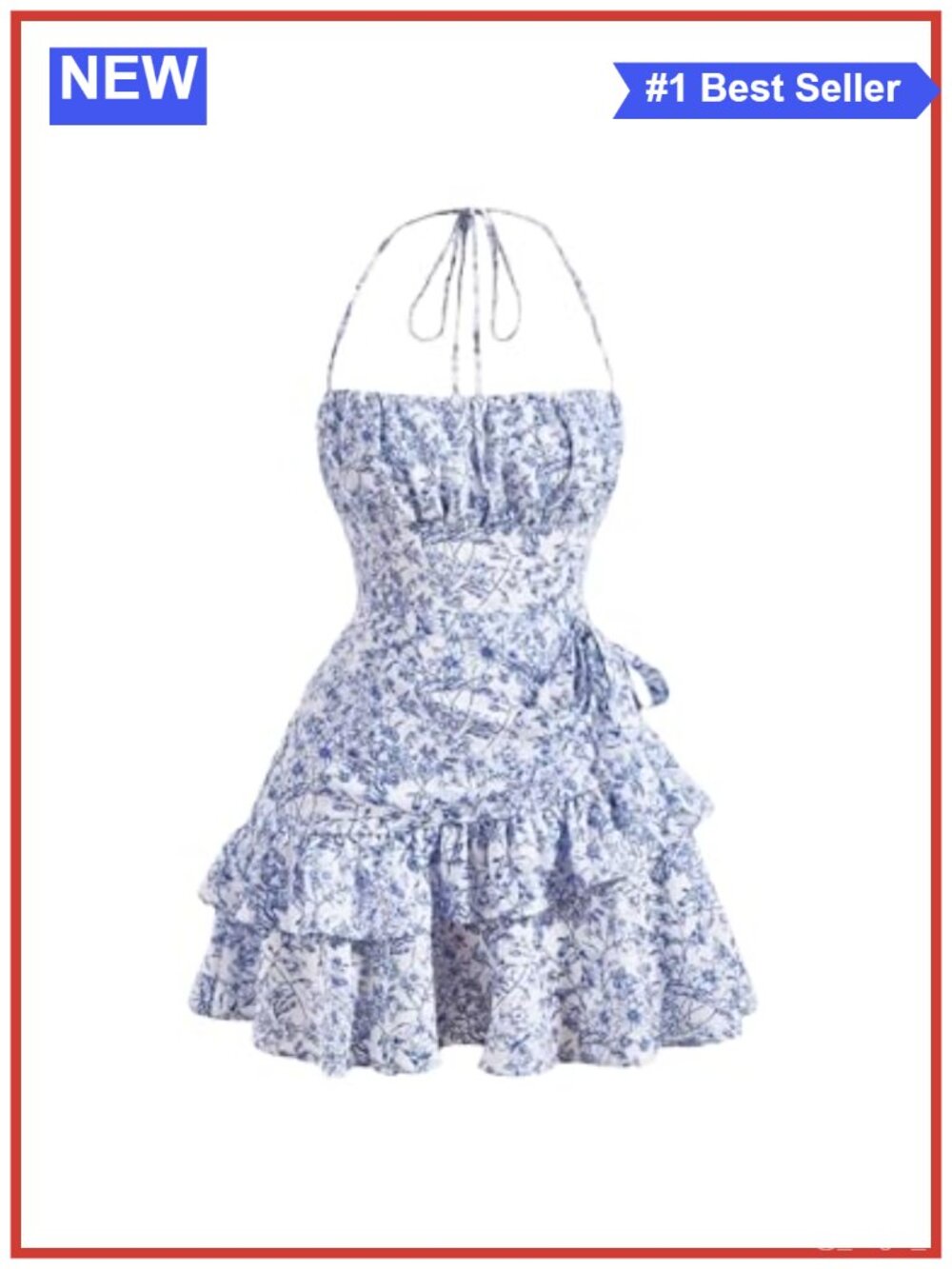 Floerns Women's Floral Halter Ruffle Tiered Mini Summer Dress
